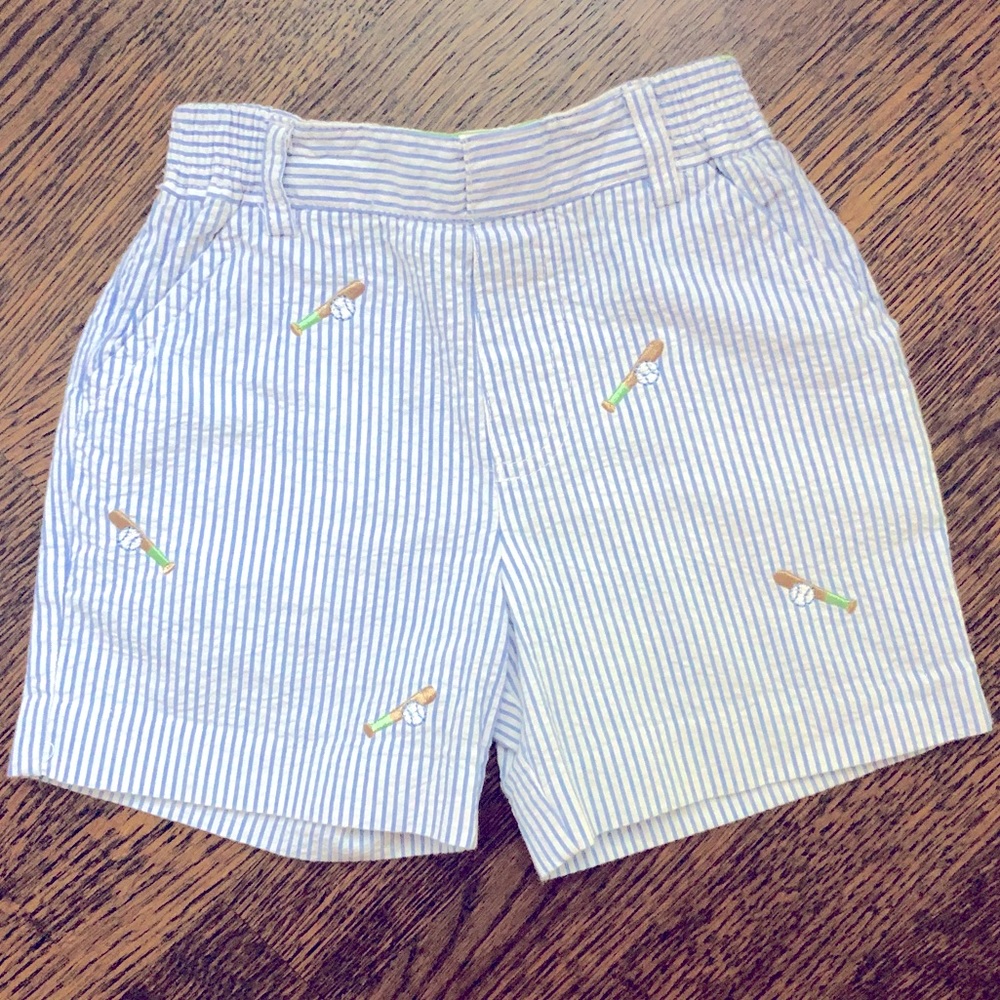 Seersucker Florence Eiseman Shorts with Baseball embroidery 12m